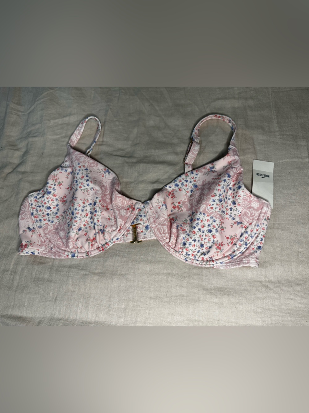 Hollister Pink Patchwork Floral Underwire Bra Bikini Top Large